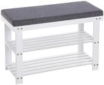 SONGMICS Schuhbank aus Bambus Wei&szlig;-Grau LBS604W01