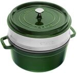 Staub La Cocotte Cocotte mit D&auml;mpfeinsatz 26 cm, rund, Basilikum-Gr&uuml;n, Gusseisen