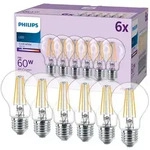 Set mit 6x E27 A60 LED-Gl&uuml;hbirne 7W = 60W 850lm 4000K Neutralwei&szlig;faden PHILIPS