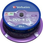 Verbatim 43757, 1x25 Verbatim DVD+R Double Layer 8x Speed, 8,5GB matt silver