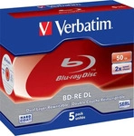 Verbatim 43760, 1x5 Verbatim BD-RE Blu-Ray 50GB 2x Speed, White Blue Surface JC