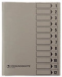 Bene Ordnungsmappe DIN A4 Grau Hartpappe (RC) 12-teilig 24,8 x 31,1 cm 83800-GU