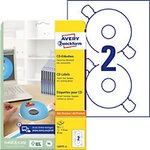 AVERY Zweckform CD/DVD Etiketten L6015-25 haftend DIN A4 Wei&szlig; 25 Blatt &agrave; 2