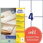 AVERY Zweckform Universaletiketten LR3483 Selbstklebend DIN A4 Naturwei&szlig; 10,5...