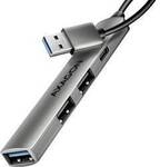 AXAGON HUE-STA USB-Hub 4 Port USB-C&reg;, USB-A 5 GBit/s mit Aluminiumgeh&auml;use Grau