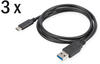 Digitus USB-Kabel USB 2.0 USB-C® Stecker, USB-A Stecker 1.00 m Schwarz 3 St.