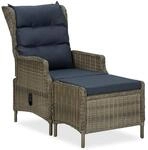 vidaXL Verstellbarer Gartensessel mit Fu&szlig;hocker Poly Rattan Braun 313305