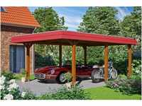 Skan Holz Carport Wendland Nussbaum 409 x 628 cm Alu-Dach Blende Rot