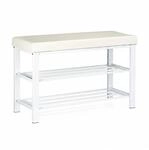 Relaxdays Schuhbank Metall Kunstleder Wei&szlig; Gepolstert 49 cm x 81 cm x 31 cm, 7,2 kg