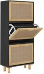 vidaXL Schuhschrank Schwarz 52x25x115 cm Holzwerkstoff & Rattan Natur 345649