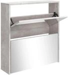 vidaXL Schuhschrank mit Spiegel 2 F&auml;cher Betongrau 63x17x67 cm 342630