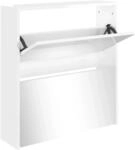 vidaXL Schuhschrank mit Spiegel 2 F&auml;cher Hochglanz-Wei&szlig; 63x17x67 cm 342631