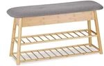Relaxdays Schuhbank Bambus Natur Grau Mit Stauraum 48 cm x 90 cm x 28 cm 5,6 kg