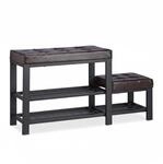 Relaxdays Schuhbank mit Hocker Kunstleder Metall MDF Braun 2 Ebenen 90,5 cm x 50 cm x