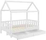 Juskys Kinderbett Marli 80 x 160 cm mit Bettkasten Wei&szlig;