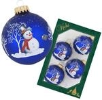 Krebs Glas Lauscha Weihnachtskugeln Schneemannmotiv 4er-Set 7cm