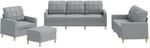 vidaXL 4-Tlg Sofagarnitur mit Kissen Hellgrau Stoff 3201250