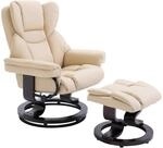 HOMCOM Relaxsessel mit Hocker Drehbar mit Liegefunktion Kunstleder Creme