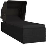 vidaXL Sonnenliege mit Sonnenschutz und Auflage Poly Rattan Schwarz