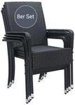 Juskys Polyrattan Gartenst&uuml;hle Yoro 8er Set Stapelbar mit Armlehnen Schwarz