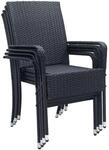 Juskys Polyrattan Gartenst&uuml;hle Yoro 4er Set Stapelbar mit Armlehnen Schwarz