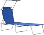Outsunny Sonnenliege Klappbar Gartenliege mit Dach bis 120 kg Belastbar Blau