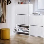 SoBuy Schuhkipper mit 3 Klappen Schuhschrank Schuhkommode Wei&szlig; FSR165-H-W