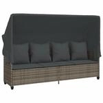 vidaXL Sonnenliege mit Dach und Kissen Grau Poly Rattan 368355
