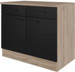 Flex-Well Exclusiv K&uuml;chen-Unterschrank Capri 100 cm Schwarz Matt-Endgrain Oak
