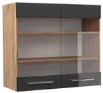 Vicco K&uuml;chenglasschrank Fame-Line Anthrazit Hochglanz Goldkraft Eiche 80 cm