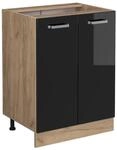 Vicco K&uuml;chenunterschrank R-Line Schwarz Hochglanz/Goldkraft Eiche 60 cm ohne