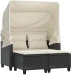 vidaXL Gartensofa 2-Sitzer mit Dach und Hockern Schwarz Poly Rattan 365780