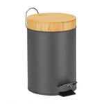Relaxdays M&uuml;lleimer Stahl Bambus Grau Mit Trittpedal Absenkautomatik 24,5 cm x 17 cm