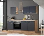 Flex-Well Exclusiv K&uuml;chenzeile Morena 210 cm Basaltgrau Matt - San Remo Eiche