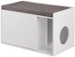 Relaxdays Katzenschrank MDF Wei&szlig; Grau mit Sitzauflage 45,5 cm x 75 cm x 43 cm 17,3
