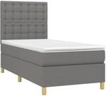vidaXL Boxspringbett mit Matratze & LED Dunkelgrau 100x200 cm Stoff 3135734