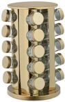 Relaxdays Gew&uuml;rzregal mit 20 Gew&uuml;rzgl&auml;sern Edelstahl Glas Gold Transparent Drehbar
