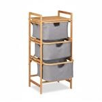 Relaxdays W&auml;schesortierer Bambus Natur Grau 3 F&auml;cher mit Ablage 96 cm x 44 cm x