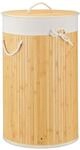 Relaxdays W&auml;schekorb Bambus Creme Rund Faltbar mit Deckel 65 cm x 41 cm 1,9 kg