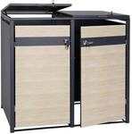 MCW 2er M&uuml;lltonnenverkleidung J82 Buche-Holzoptik Hellbraun 117x132x80cm