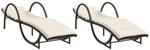 vidaXL Sonnenliegen 2 Stk. mit Auflagen Braun Poly Rattan 60 x 199 x 42 cm