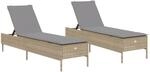 vidaXL Sonnenliegen mit Auflagen 2 Stk. Beige Poly Rattan 198 x 55 cm