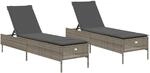 vidaXL Sonnenliegen mit Auflagen 2 Stk. Grau Poly Rattan 198 x 55 cm