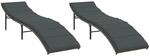 vidaXL Sonnenliegen 2 Stk. mit Auflagen Grau Poly Rattan 55 x 199 x 50/68/82/89 cm