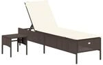 vidaXL Sonnenliege mit Tisch und Auflage Braun Poly Rattan