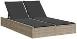 vidaXL Doppel-Sonnenliege mit Kissen Hellgrau Poly Rattan