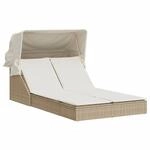 vidaXL Doppel-Sonnenliege mit Dach und Auflagen 108 x 236 x 102/110 cm Beige Poly