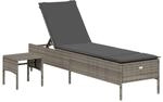 vidaXL Sonnenliege mit Tisch und Auflage Grau Poly Rattan