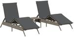 vidaXL Sonnenliegen 2 Stk. mit Tisch Grau Poly Rattan 170/200 x 59 x...