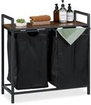 Relaxdays W&auml;schekorbregal Metall Schwarz Dunkelbraun 72 cm x 73 cm x 33 cm
